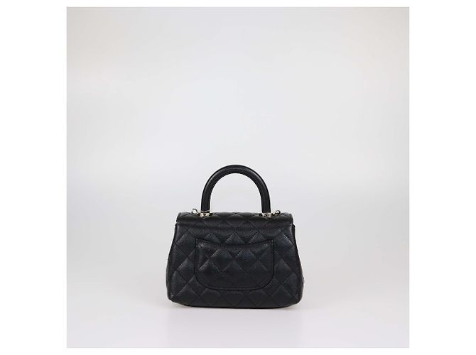 Mini borsa Chanel Coco Top Handle in pelle caviar matelassé nera Nero - vista 3