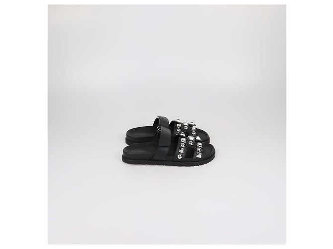 Hermès Hermes Chypre Sandalen aus schwarzem Leder mit Medor-Nieten - Ansicht 3