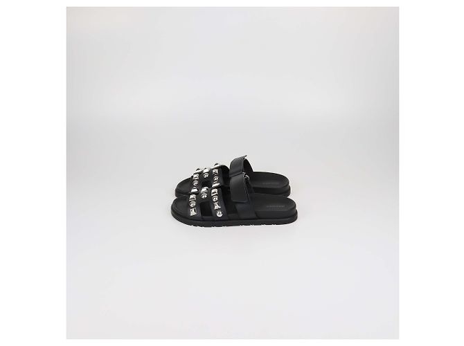 Hermès Hermes Chypre Sandalen aus schwarzem Leder mit Medor-Nieten - Ansicht 4