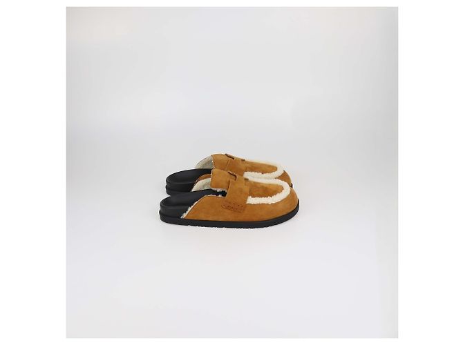 Hermès Mules Hermes GO in camoscio e shearling marrone - vista 3