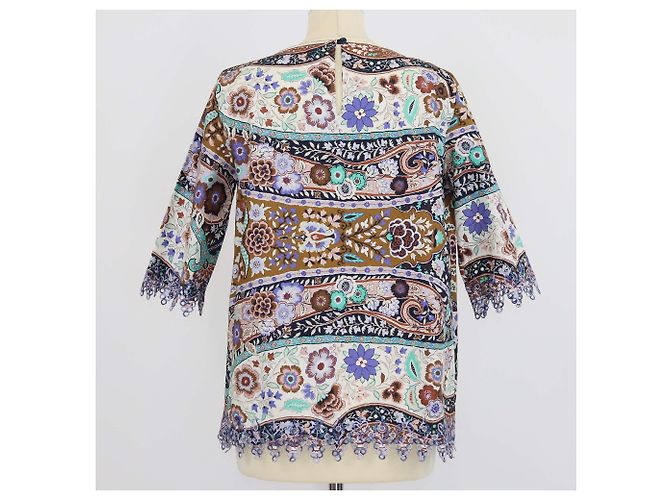 Top plissettato ricamato in cotone multicolore con stampa floreale Etro - vista 3