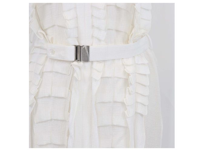 Hermès Hermes Off White Seiden-Midi-Kleid mit Cocarde-Rüschen, Gürtel und Neckholder Weiß - Ansicht 4