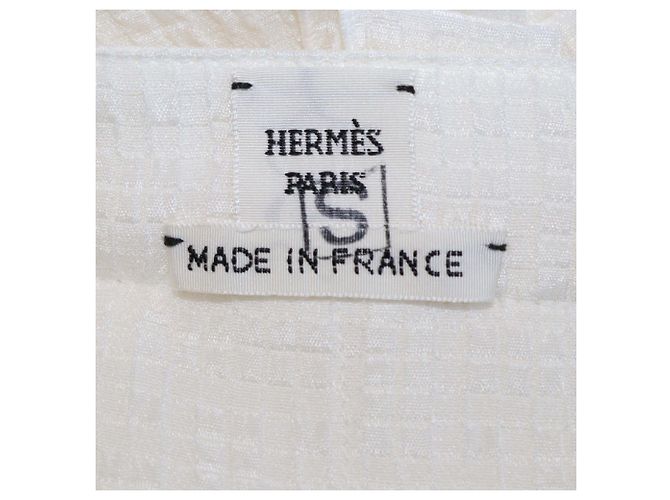 Hermès Hermes Off White Seiden-Midi-Kleid mit Cocarde-Rüschen, Gürtel und Neckholder Weiß - Ansicht 5