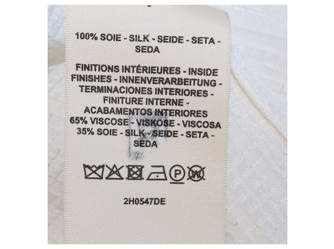 Hermès Hermes Off White Seiden-Midi-Kleid mit Cocarde-Rüschen, Gürtel und Neckholder Weiß - Ansicht 6