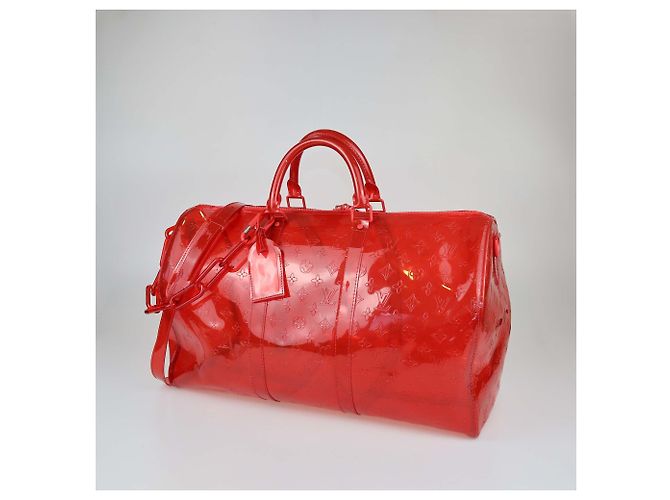 Louis Vuitton Borsa Hermes Clear Red Monogram PVC Keepall Bandouliere 50 Rosso - vista 2