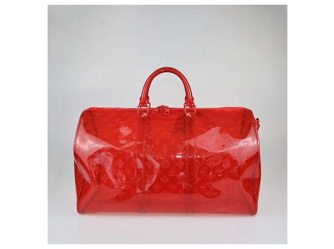 Louis Vuitton Borsa Hermes Clear Red Monogram PVC Keepall Bandouliere 50 Rosso - vista 3