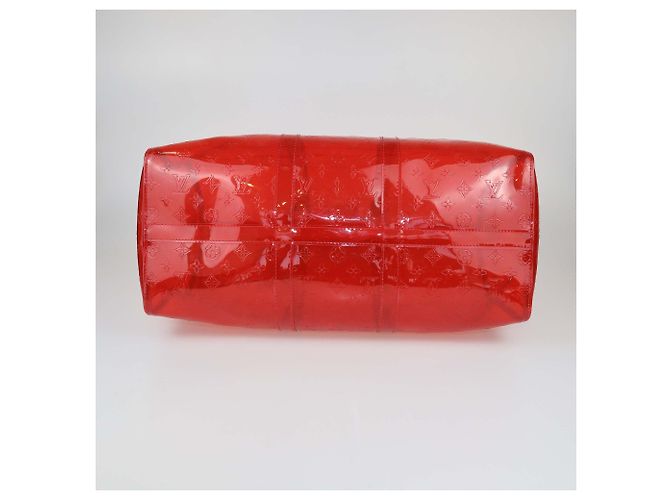 Louis Vuitton Borsa Hermes Clear Red Monogram PVC Keepall Bandouliere 50 Rosso - vista 4