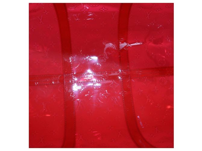 Louis Vuitton Borsa Hermes Clear Red Monogram PVC Keepall Bandouliere 50 Rosso - vista 5