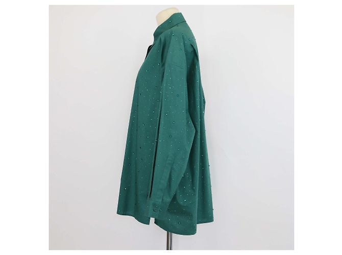 Camicia Sandro a maniche lunghe in cotone verde con bottoni impreziositi da strass Argentine - vista 2
