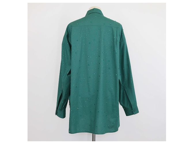 Camicia Sandro a maniche lunghe in cotone verde con bottoni impreziositi da strass Argentine - vista 3