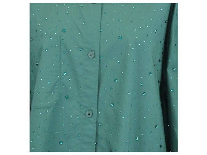 Camicia Sandro a maniche lunghe in cotone verde con bottoni impreziositi da strass Argentine - vista 4