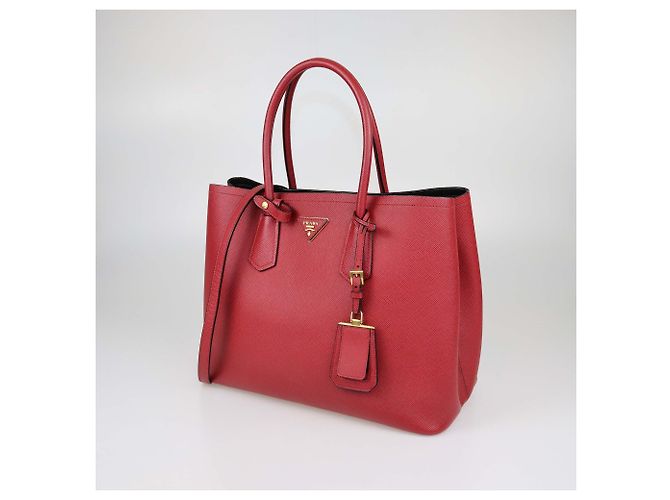 Borsa Tote Prada Large con Doppio Manico in Pelle Saffiano Rossa Rosso - vista 2