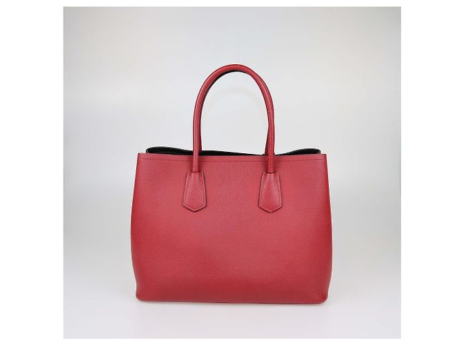 Borsa Tote Prada Large con Doppio Manico in Pelle Saffiano Rossa Rosso - vista 3