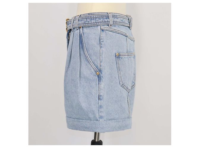 Balmain Mini Short de Denim Azul con Cinturón Logo - vista 2