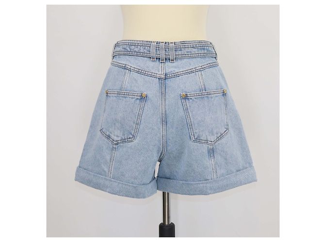 Balmain Mini Short de Denim Azul con Cinturón Logo - vista 3
