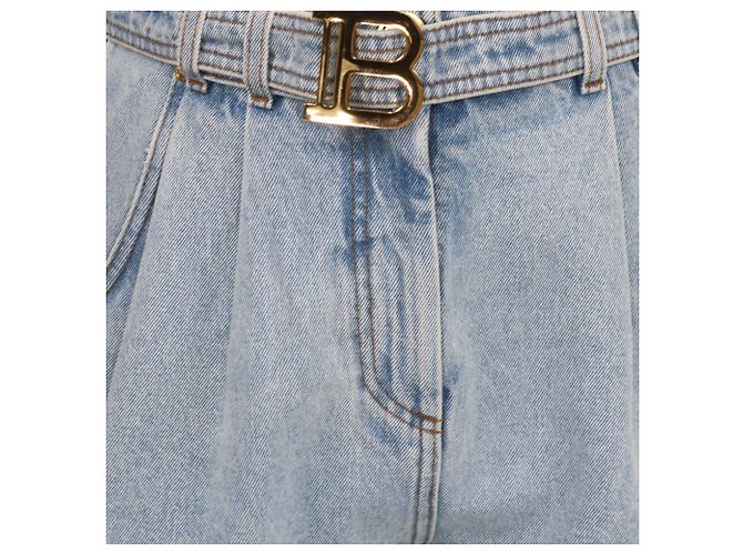 Balmain Mini Short de Denim Azul con Cinturón Logo - vista 4