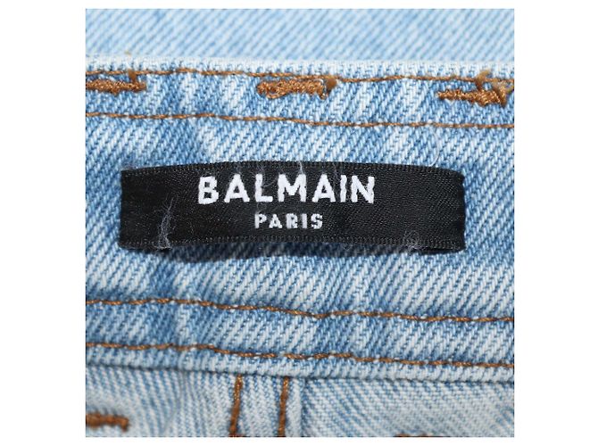 Balmain Mini Short de Denim Azul con Cinturón Logo - vista 5