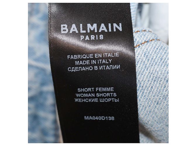 Balmain Mini Short de Denim Azul con Cinturón Logo - vista 6