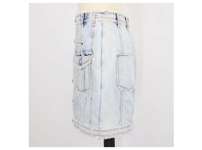 Mini-jupe en denim bleu délavé à boutons Balmain - vue 2