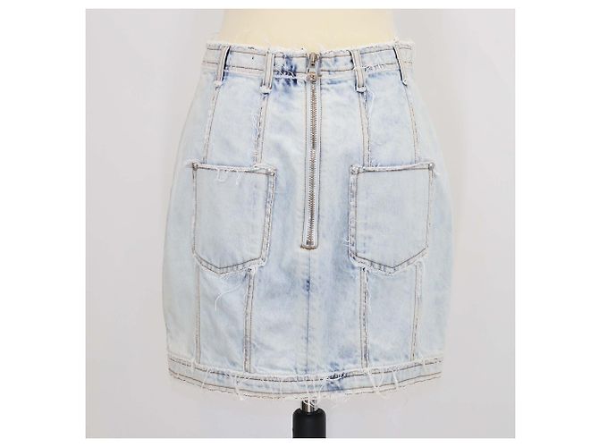 Mini-jupe en denim bleu délavé à boutons Balmain - vue 3