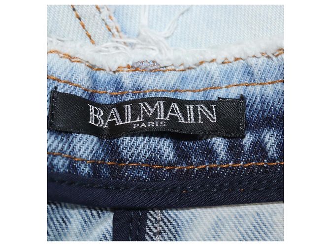 Mini-jupe en denim bleu délavé à boutons Balmain - vue 5