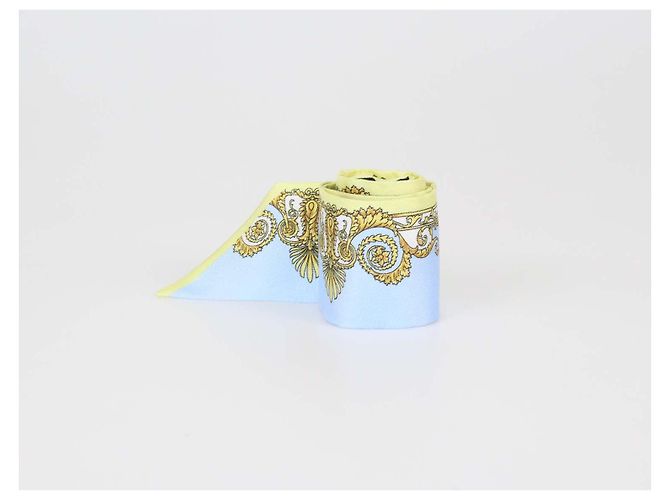 Cinta de sarga de seda Versace Light Blue/Yellow con estampado Barocco de primavera Multicolor - vista 4