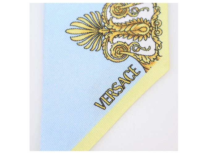 Cinta de sarga de seda Versace Light Blue/Yellow con estampado Barocco de primavera Multicolor - vista 5
