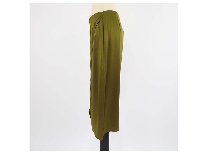 Falda midi cruzada de seda Vince Olive Green Verde - vista 2