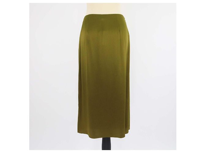 Falda midi cruzada de seda Vince Olive Green Verde - vista 3