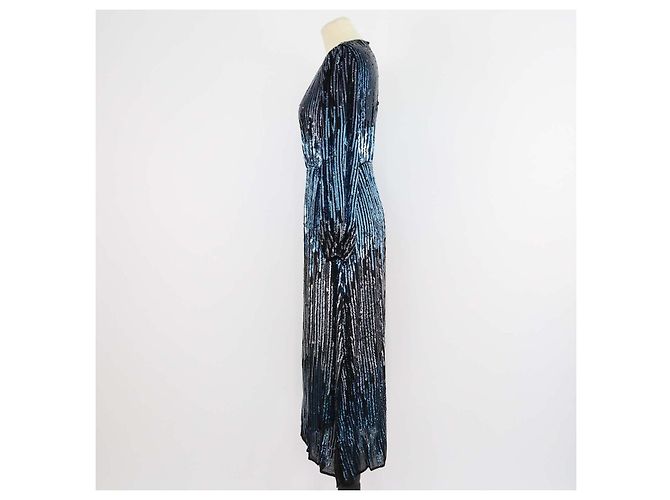 Autre Marque Rixo Metallic Viscose Pailletten Midi-Kleid Blau - Ansicht 2