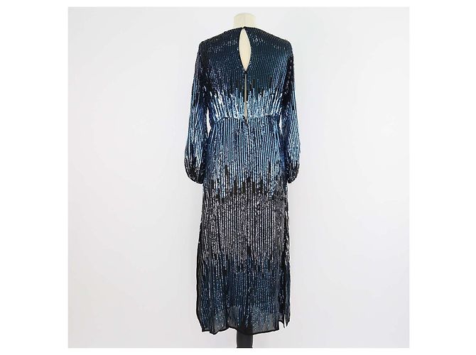 Autre Marque Rixo Metallic Viscose Pailletten Midi-Kleid Blau - Ansicht 3