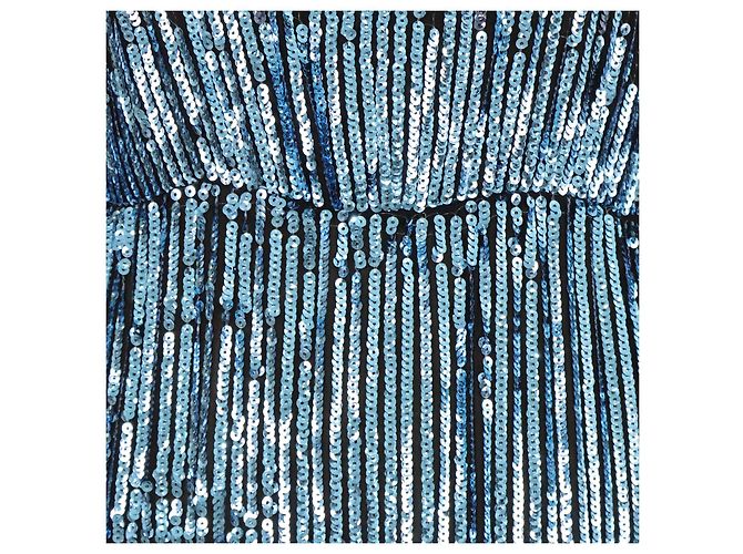 Autre Marque Rixo Metallic Viscose Pailletten Midi-Kleid Blau - Ansicht 4