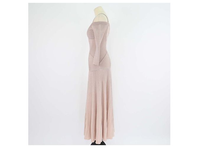 Alexander McQueen Off-Shoulder Maxi-Kleid aus rosa Wollmisch-Rippstrick Pink - Ansicht 2