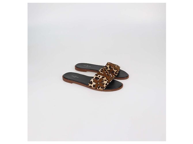 Sandali bassi Lock It Louis Vuitton in pelo di vitello leopard marrone e camoscio con monogramma - vista 2