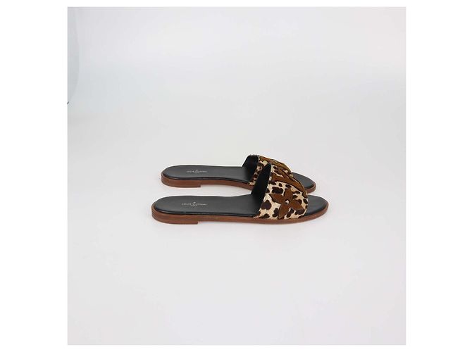 Sandali bassi Lock It Louis Vuitton in pelo di vitello leopard marrone e camoscio con monogramma - vista 3