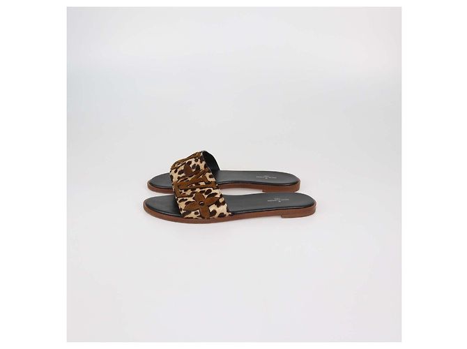 Sandali bassi Lock It Louis Vuitton in pelo di vitello leopard marrone e camoscio con monogramma - vista 4