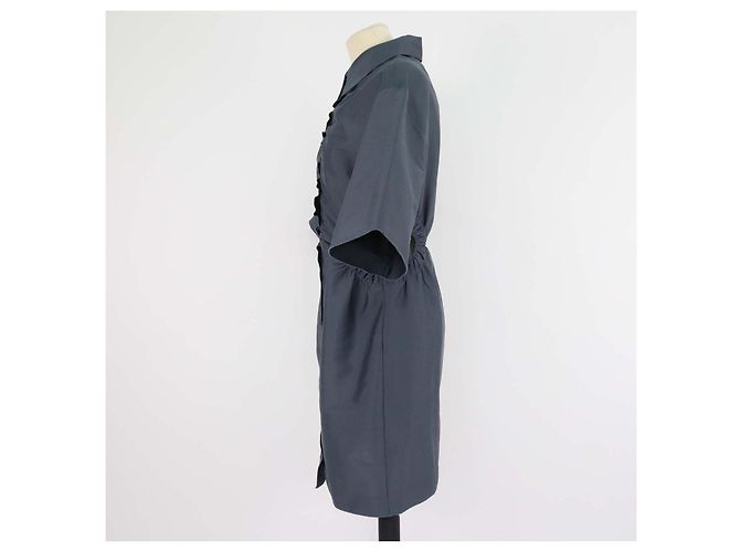 Sandro Mini Hemdkleid aus Polyester-Mischgewebe in Blau-Grau mit Cut-Out-Details - Ansicht 2
