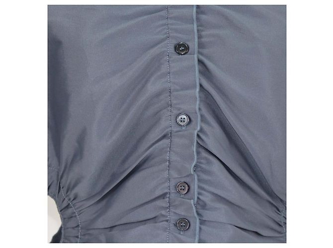 Sandro Mini Hemdkleid aus Polyester-Mischgewebe in Blau-Grau mit Cut-Out-Details - Ansicht 4