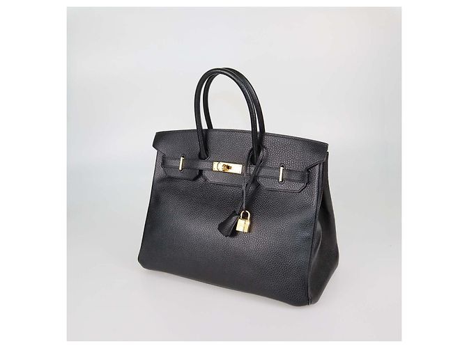 Hermès Borsa Birkin 35 Hermes in pelle Clemence nera con hardware dorato Nero - vista 2