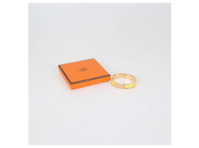 Hermès Bracciale Clic H PM in metallo tono oro rosa e smalto giallo Hermes D'oro - vista 7