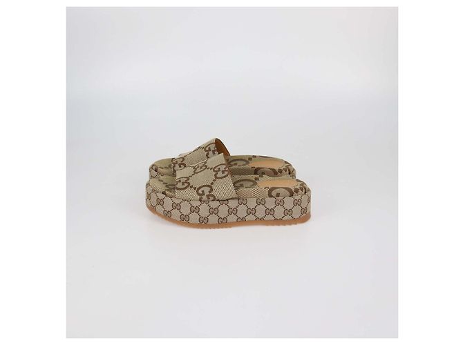 Sandali slide platform Gucci in tela GG beige - vista 4