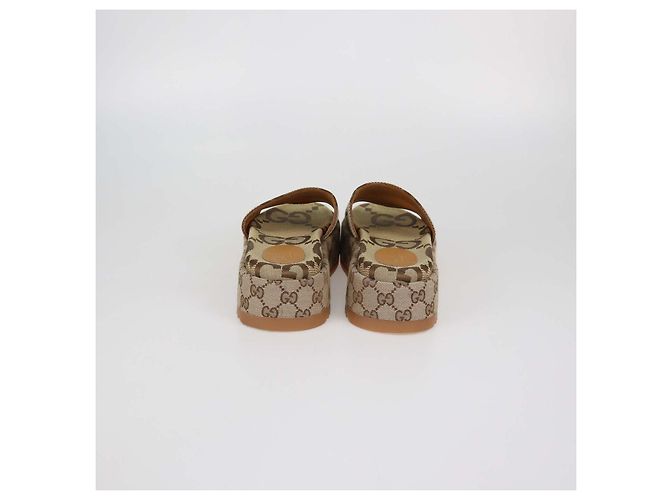 Sandali slide platform Gucci in tela GG beige - vista 5