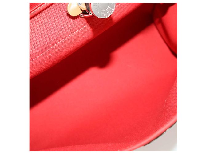 Hermès Hermes Rouge Tomate, Natural Canvas and Leather Herbag Sellier Zip 31 Bag Marrone Rosso - vista 6