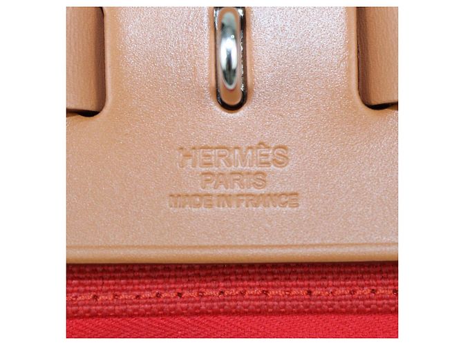 Hermès Hermes Rouge Tomate, Natural Canvas and Leather Herbag Sellier Zip 31 Bag Marrone Rosso - vista 7