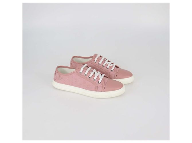 Sneakers basse Gucci in canvas GG e pelle rosa - vista 2