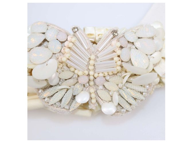 Collana a fiocco Biyan Off-White ricamata con paillettes e cristalli Bianco sporco - vista 4