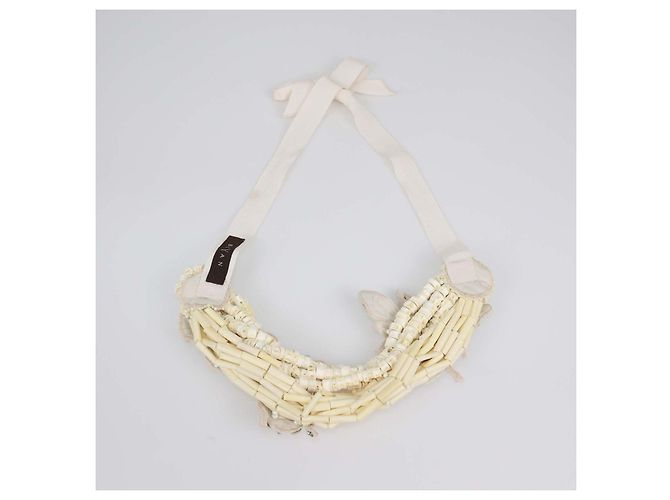Collana a fiocco Biyan Off-White ricamata con paillettes e cristalli Bianco sporco - vista 5
