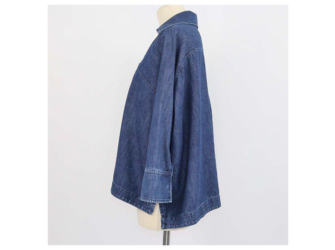 Top in chambray Valentino in denim blu con V Logo e maniche a tre quarti - vista 2