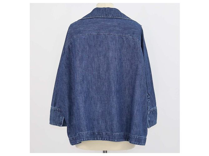 Top in chambray Valentino in denim blu con V Logo e maniche a tre quarti - vista 3