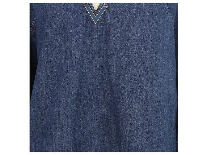 Top in chambray Valentino in denim blu con V Logo e maniche a tre quarti - vista 4